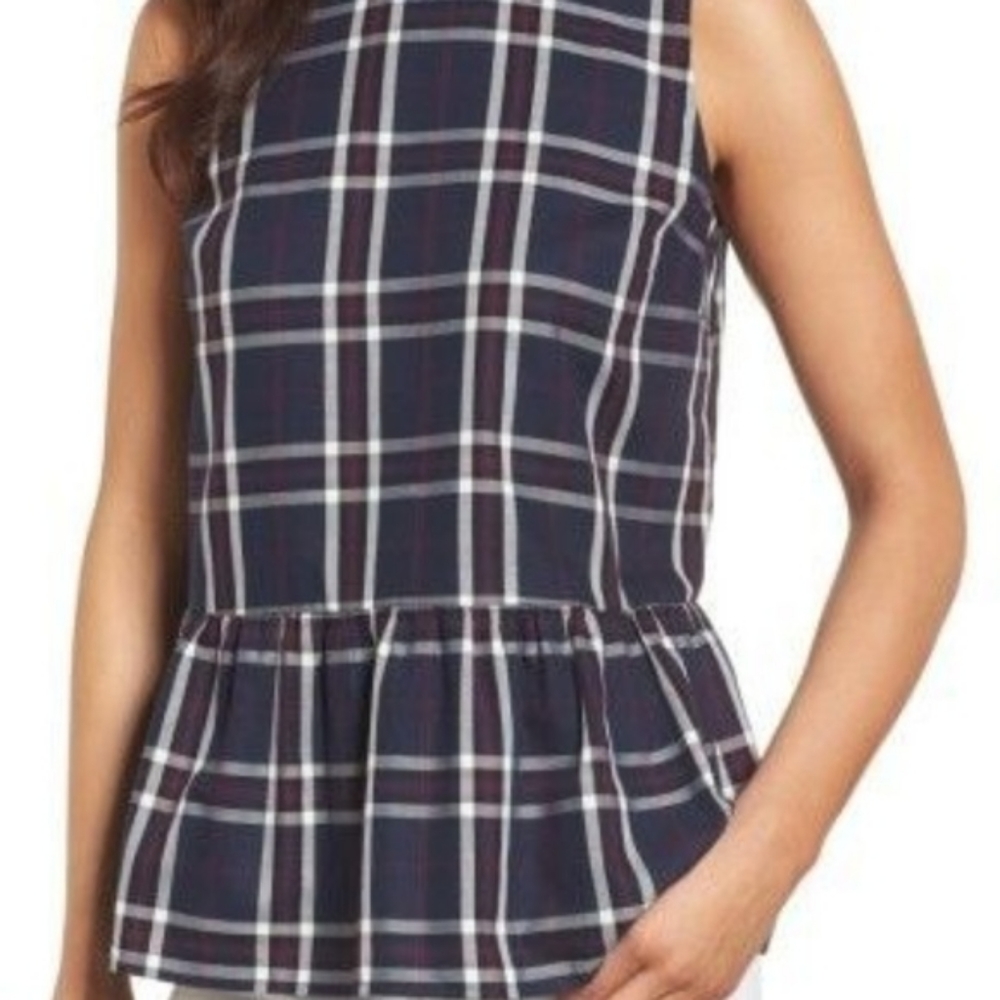 Halogen Red & Blue Plaid Peplum Top
